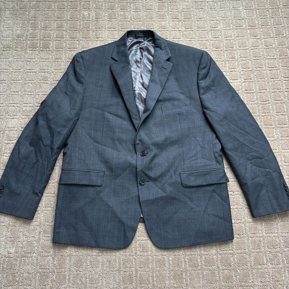 Ralph Lauren Wool Blazer Mens 44S Gray Plaid Formal Career Preppy Office Wedding